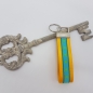 Preview: Schlüsselanhänger Gurtband gelb / Sterne türkis