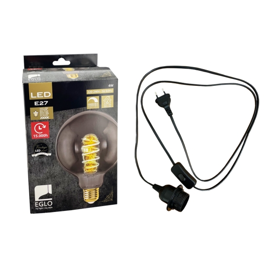 Lampe + Kabel mit Schalter EU E27 1,8m Schwarz