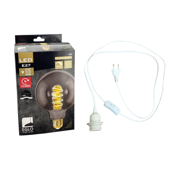 Lampe + Kabel mit Schalter EU E27 1,8m Weiß