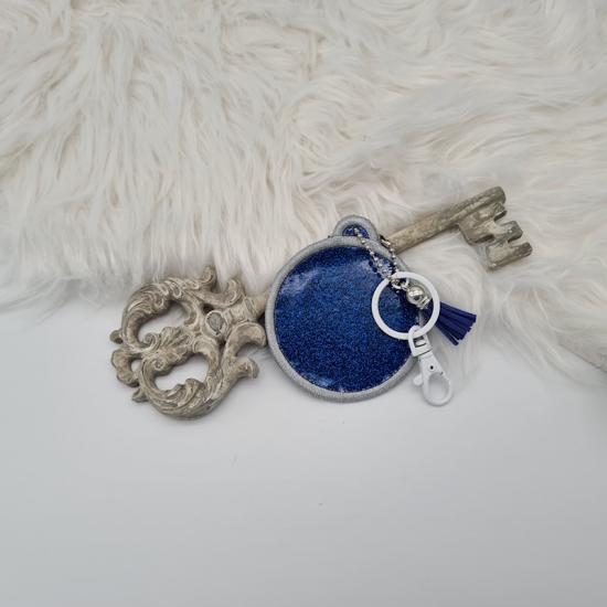 Preview: Anhänger mit Spiegel - rund silber/blau