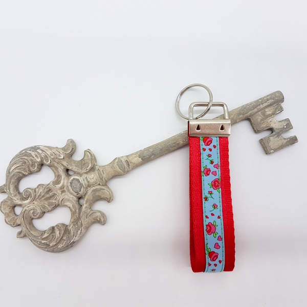 Schlüsselanhänger Gurtband rot / Rosen