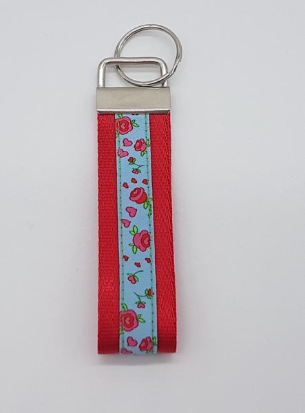 Schlüsselanhänger Gurtband rot / Rosen
