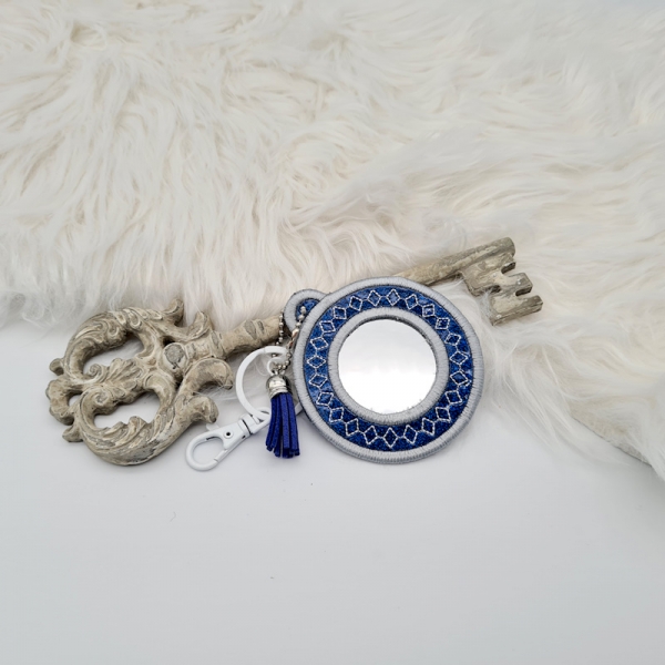 Anhänger mit Spiegel - rund silber/blau