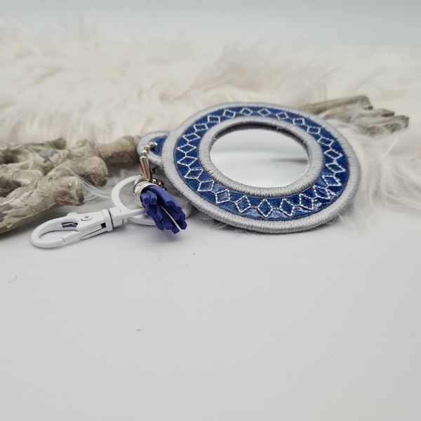 Anhänger mit Spiegel - rund silber/blau